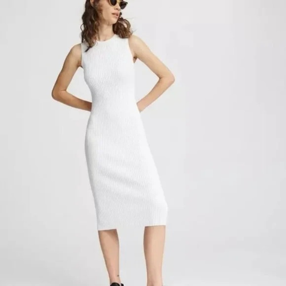 Rag & Bone Womens Ivory Minimalist Closet Basic Knit Ribbed Midi Tank Dress Sz L